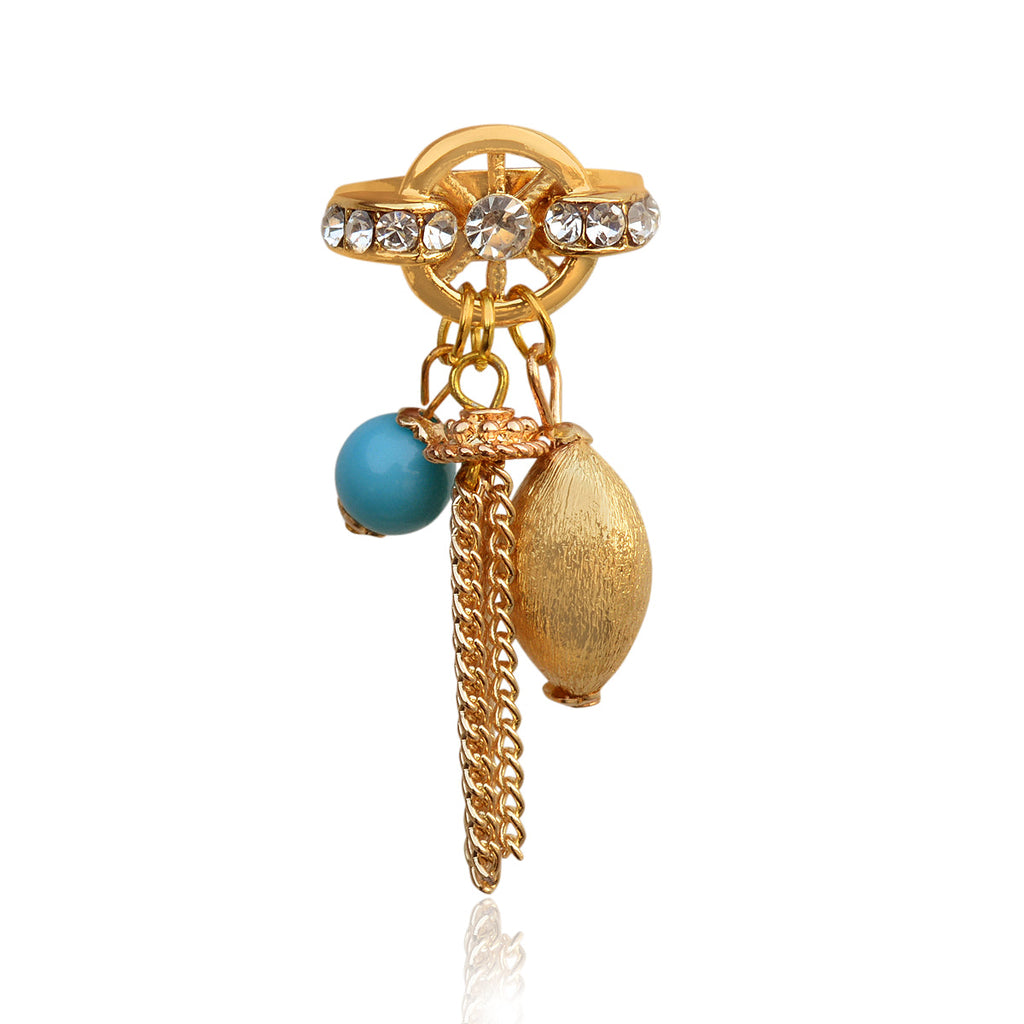 Gold-Polished Alloy Blue Charms Ring - The Pari