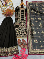 Teeya Creation Black Faux georgette Designer heavy work Wedding Wear Palazzo pair - Distacart