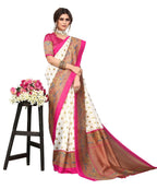 Vamika white & pink Printed Art Silk Saree