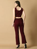 Myshka Women's Magenta Solid Top With Trousers