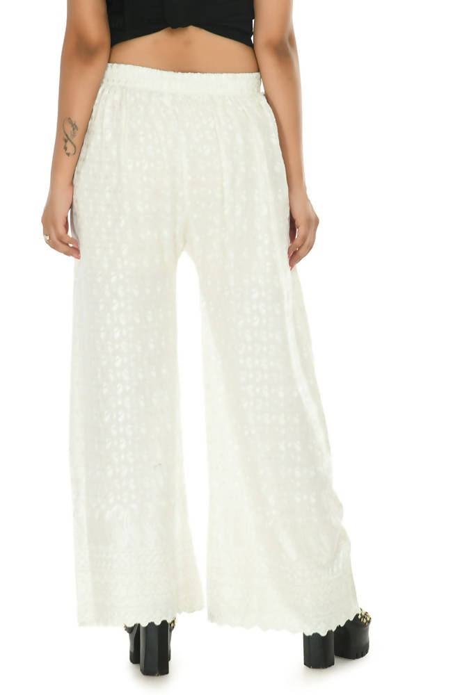 Mominos Fashion Moeza Reyon Cotton White Color Chikan Work Palazzo
