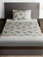 Story@home Arena Grey & Pink Floral Printed 180 TC Bedsheet & Pillow Covers - Distacart