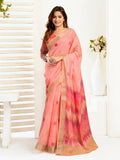 Joban Fashion Peach Ikkat Linen Ready To Wear Saree With Unstitched Blouse - Distacart