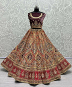 Jyoti Fashion Women's Purple Velvet Golden Gotta, Multi Thread Embroidered with Diamond Work Wedding Lehenga Choli
