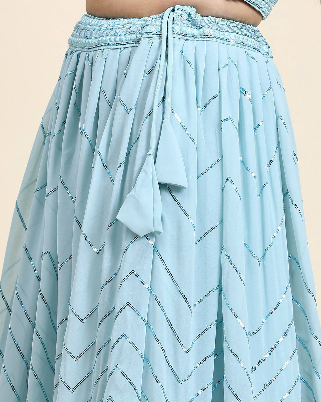 Blue Pure Viscose Georgette Sequence Embroidery work Lehenga Choli with Dupatta - Aakriti