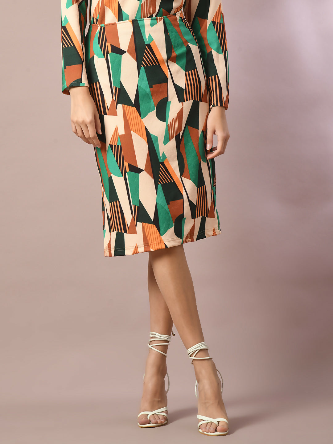 Myshka Women's Multi Printed Round Neck Party Top With Skirt Co-ord set