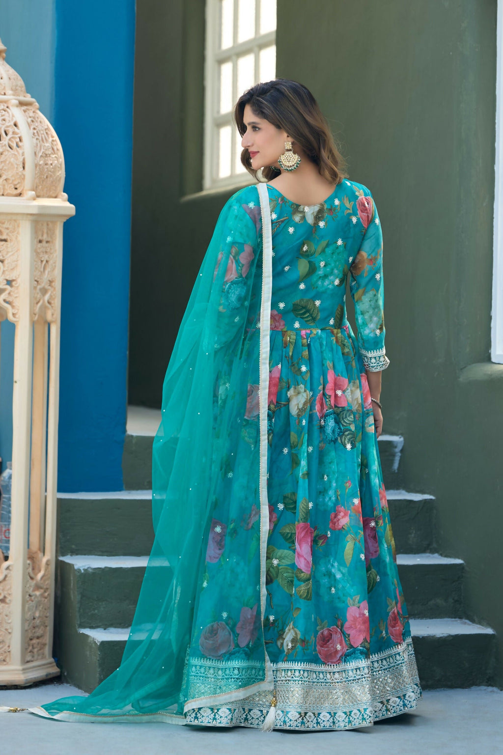 Anaita Blue Tabby Silk Readymade Anarkali Suit with Embroidery Thread & Sequence Work - Distacart