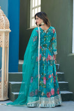 Anaita Blue Tabby Silk Readymade Anarkali Suit with Embroidery Thread & Sequence Work - Distacart