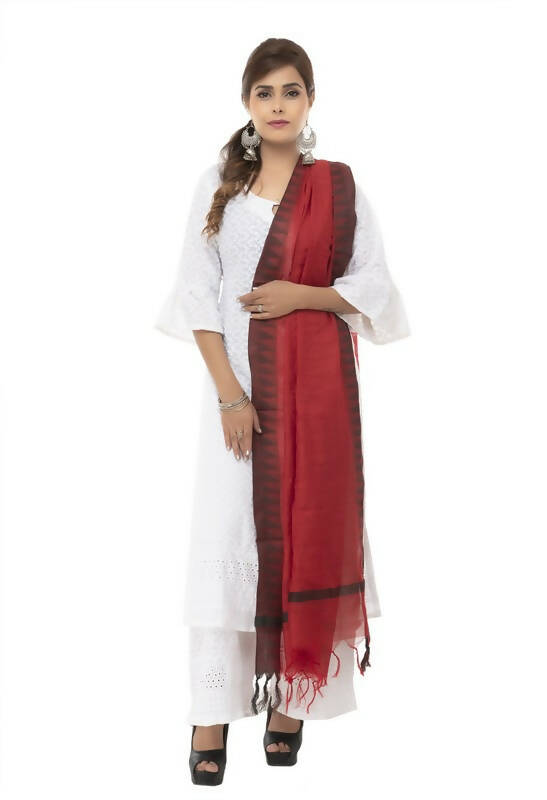 Mominos Fashion Moeza Cotton Black Temple Border Maroon Dupatta