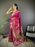 Joban Fashion Dark Pink Zari Woven Floral Motifs Soft Silk Paithani Silk Saree - Distacart
