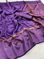 DEIANA'S Beautiful Designer Golden zari Soft Lichi Silk Saree - Blue