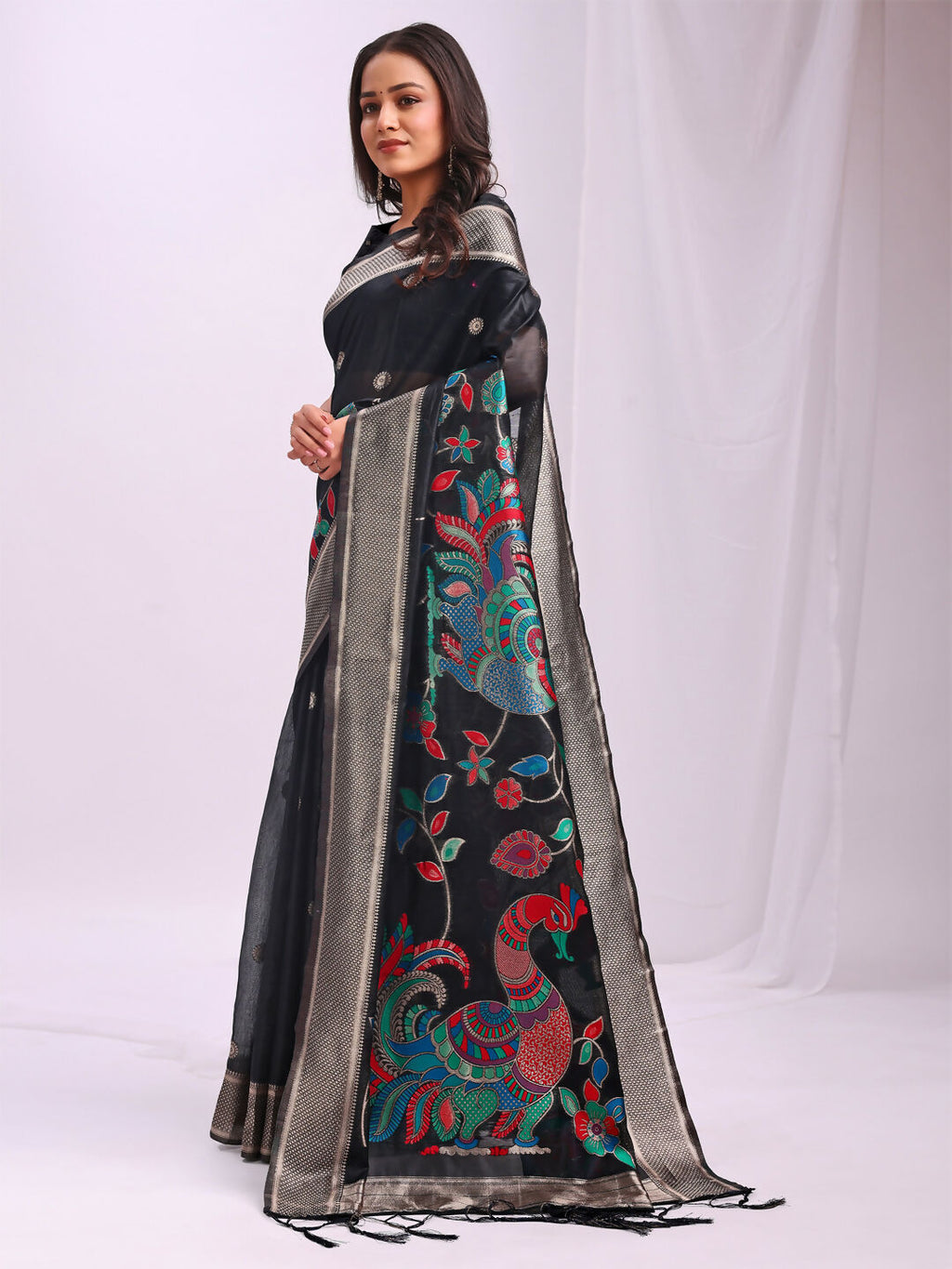 Shree Shyam Fashion Linen Cotton Black Saree - Distacart