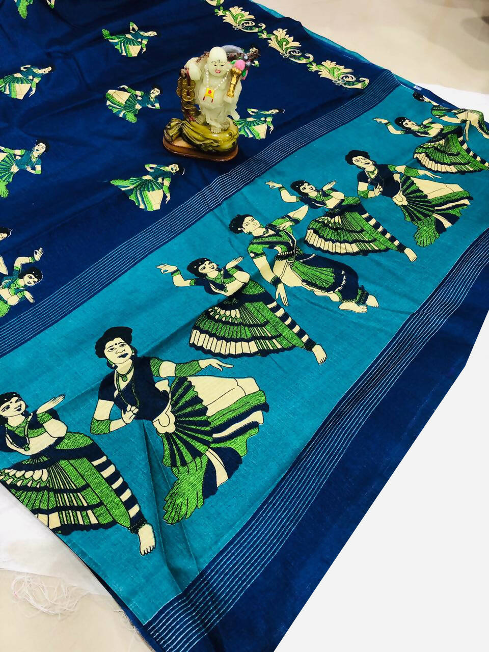 Vamika Navy Blue & Sky Blue Kalamkari With Jhalar Khadi Silk Saree - Distacart