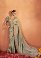 Blue Tusser Satin Silk Woven Design Saree With Unstitched Blouse Piece - Norita Royal Pradha