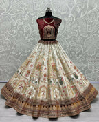 Jyoti Fashion Women's White Velvet Fancy Dori & Sequins with Multi Thread Embroidered with Diamond Work Wedding Lehenga Choli