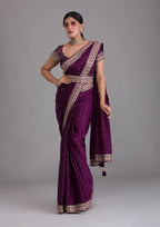 Teeya Creation Wine Color Chinon Silk Saree