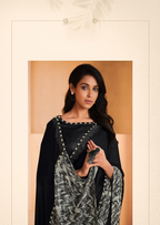 Black Satin Crepe Silk Embroidery with Digital Sequence Work Saree - Norita Helly
