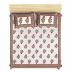 Jaipuri Hand Printed Floral 144TC Cotton DoubleQueen Bedsheet with 2 Pillow Covers