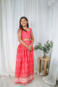 Aayaa Designer Printed Chinon Crochet Sequance Kids Lehenga Choli - Pink