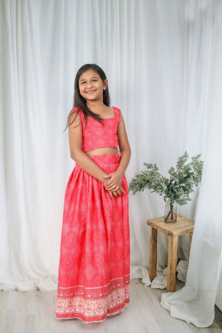 Aayaa Designer Printed Chinon Crochet Sequance Kids Lehenga Choli - Pink