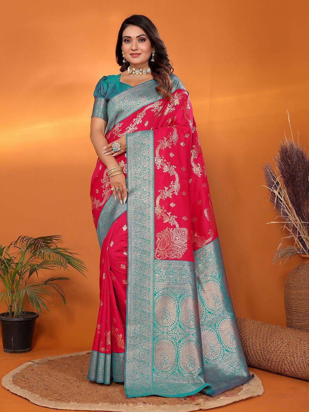 Joban Fashion Banarasi Red Woven Soft Silk Saree - Distacart