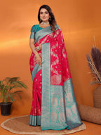 Joban Fashion Banarasi Red Woven Soft Silk Saree - Distacart