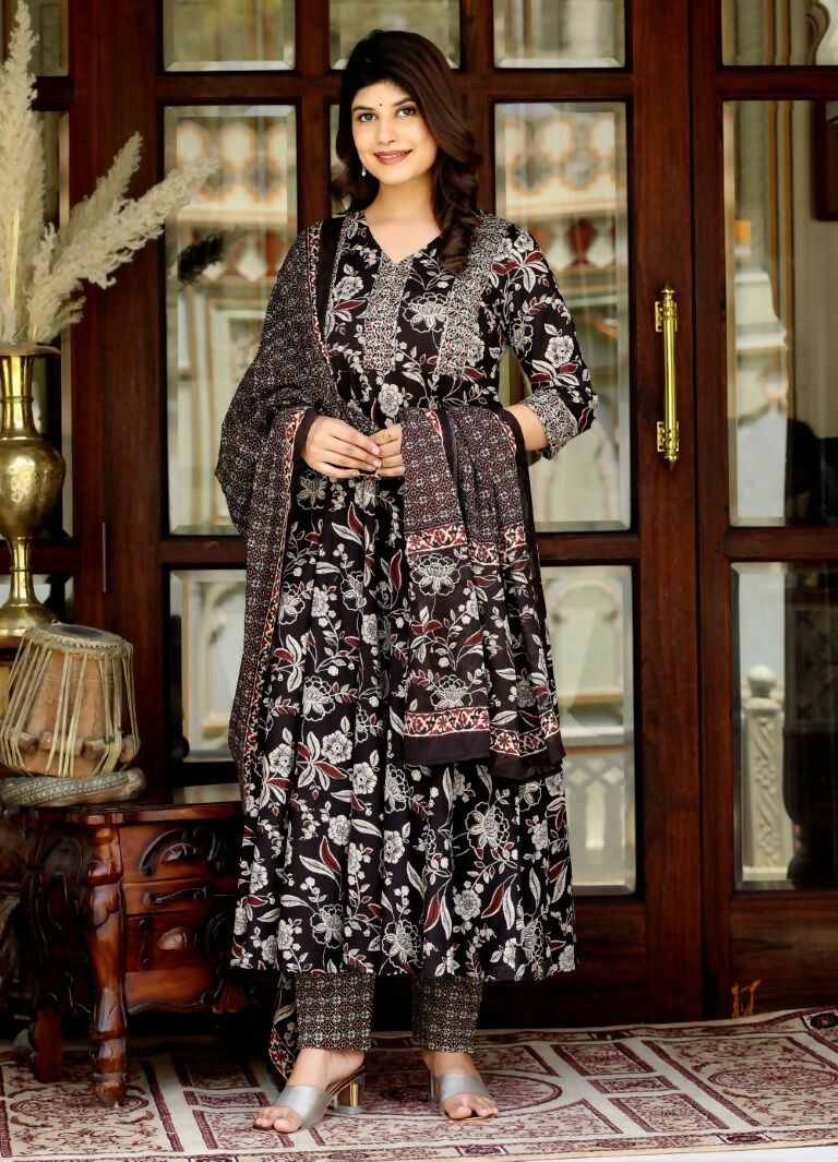 Miravan Women's Embroidered Multi Colour Anarkali Kurta With Palazzo And Dupatta