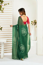 Vastranavya Green Digital Printed Linen Ready To Wear Designer Saree with Unstitched Blouse - Distacart
