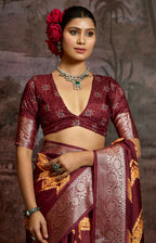 Joban Fashion Maroon Art Silk With Fine Viscose Border Ajrak Full Body Print With Soft Finish Saree - Distacart