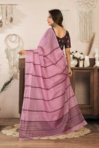 Joban Fashion Coral Pink Paisley & Geomatric Linen Ready To Wear Saree With Unstitched Blouse - Distacart