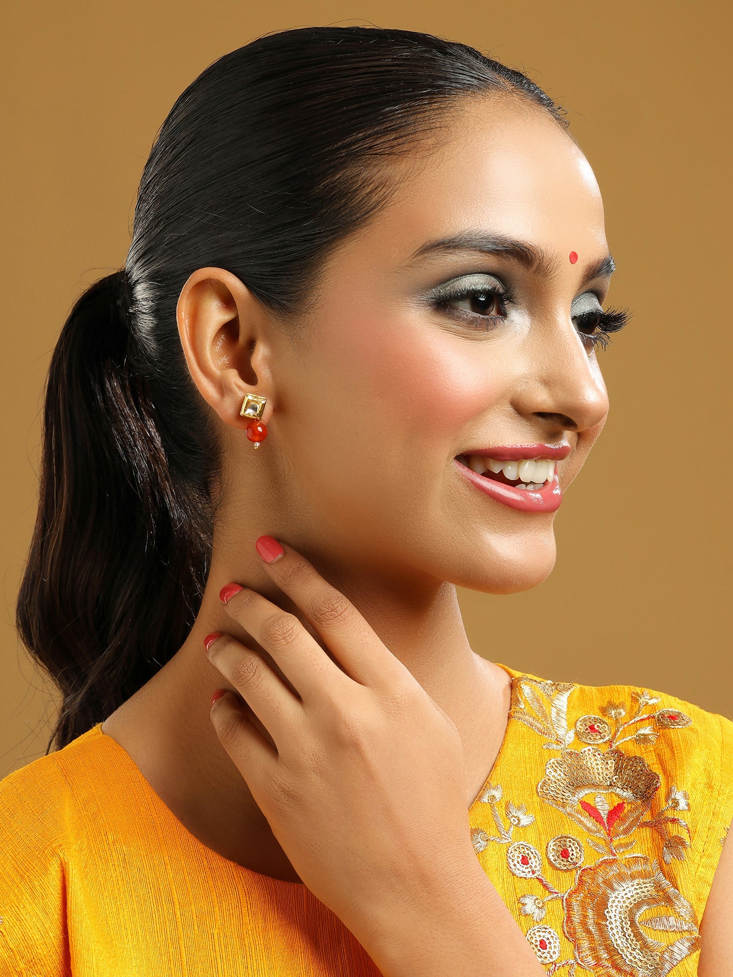 Ruby Raang Red Carnelian Kundan Studs - Distacart