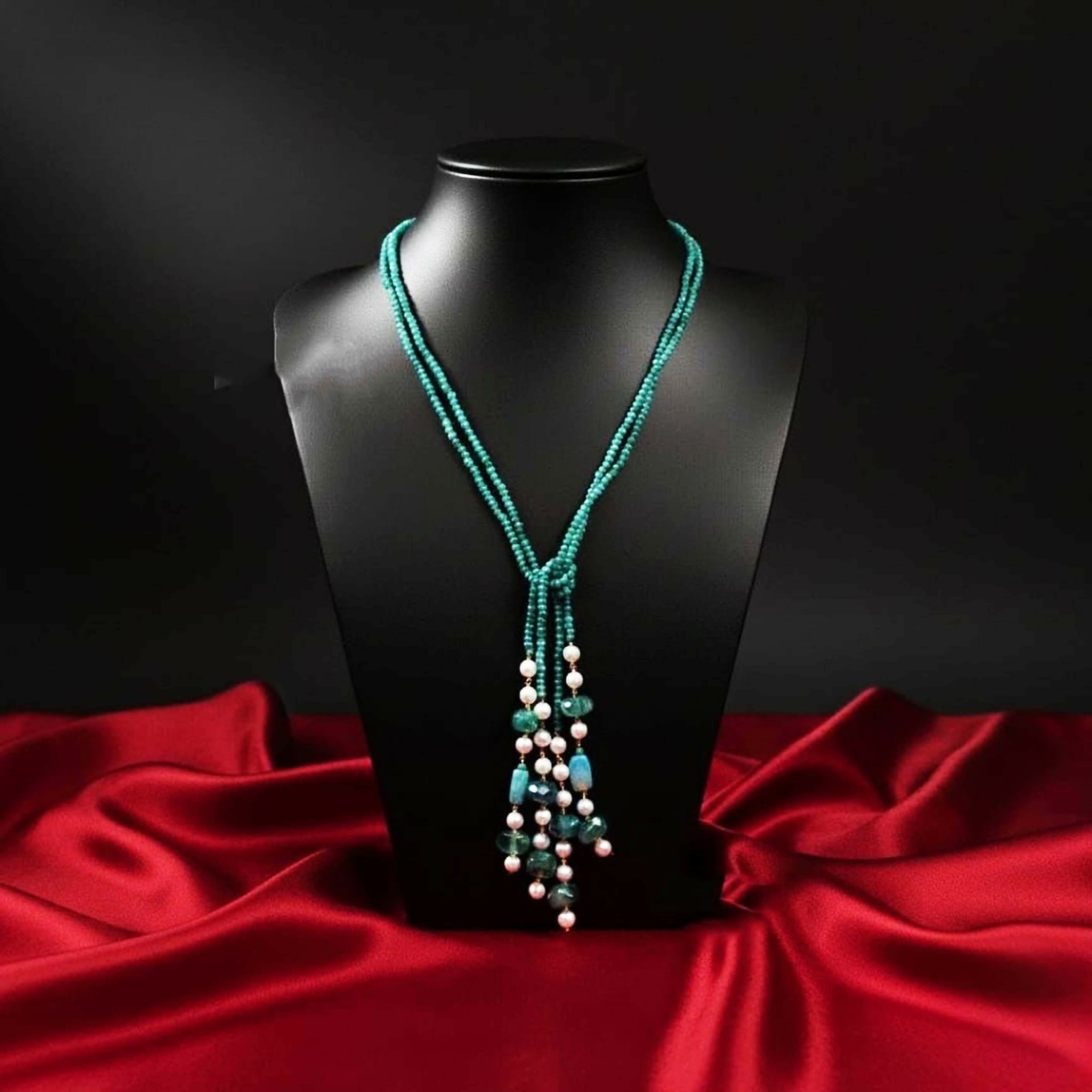 Joban Fashion Women Green Adjustable 2-Line Long Beaded Statement Necklace - Distacart