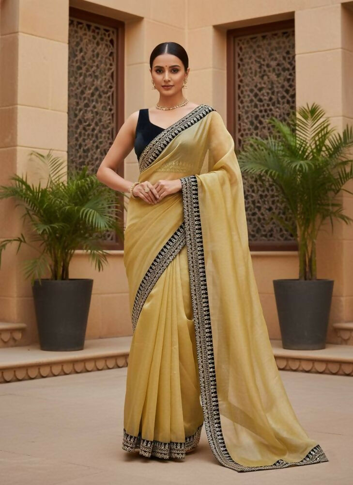 Joban Fashion Yellow Soft twill Net Party Wear Sarees - Distacart