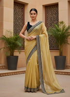 Joban Fashion Yellow Soft twill Net Party Wear Sarees - Distacart