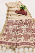 Vastranavya Cream Muga Cotton Meenakari & Azarakh Pallu Saree with Contrast Blouse - Distacart