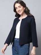 Even Apparels Navy Polywool Open Front Statement Women's Jacket