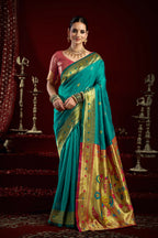 Joban Fashion Aqua Blue Paithani Silk Blend Butti Saree - Distacart