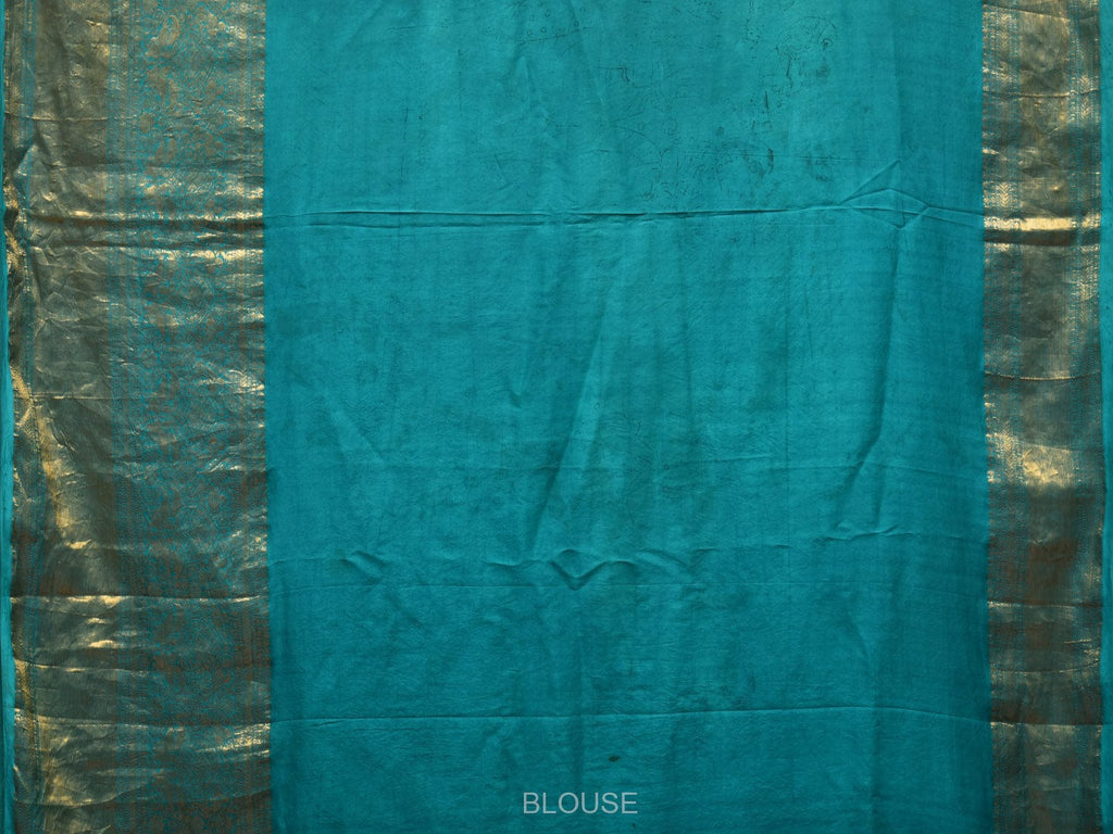 Turquoise and Burgundy Kalamkari Hand Painted Kanchipuram Silk Handloom Saree with Ramayan Theme Design - Global Threads