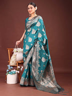 Anaita Turquoise Banarasi Silk Woven Work Saree With Blouse - Distacart