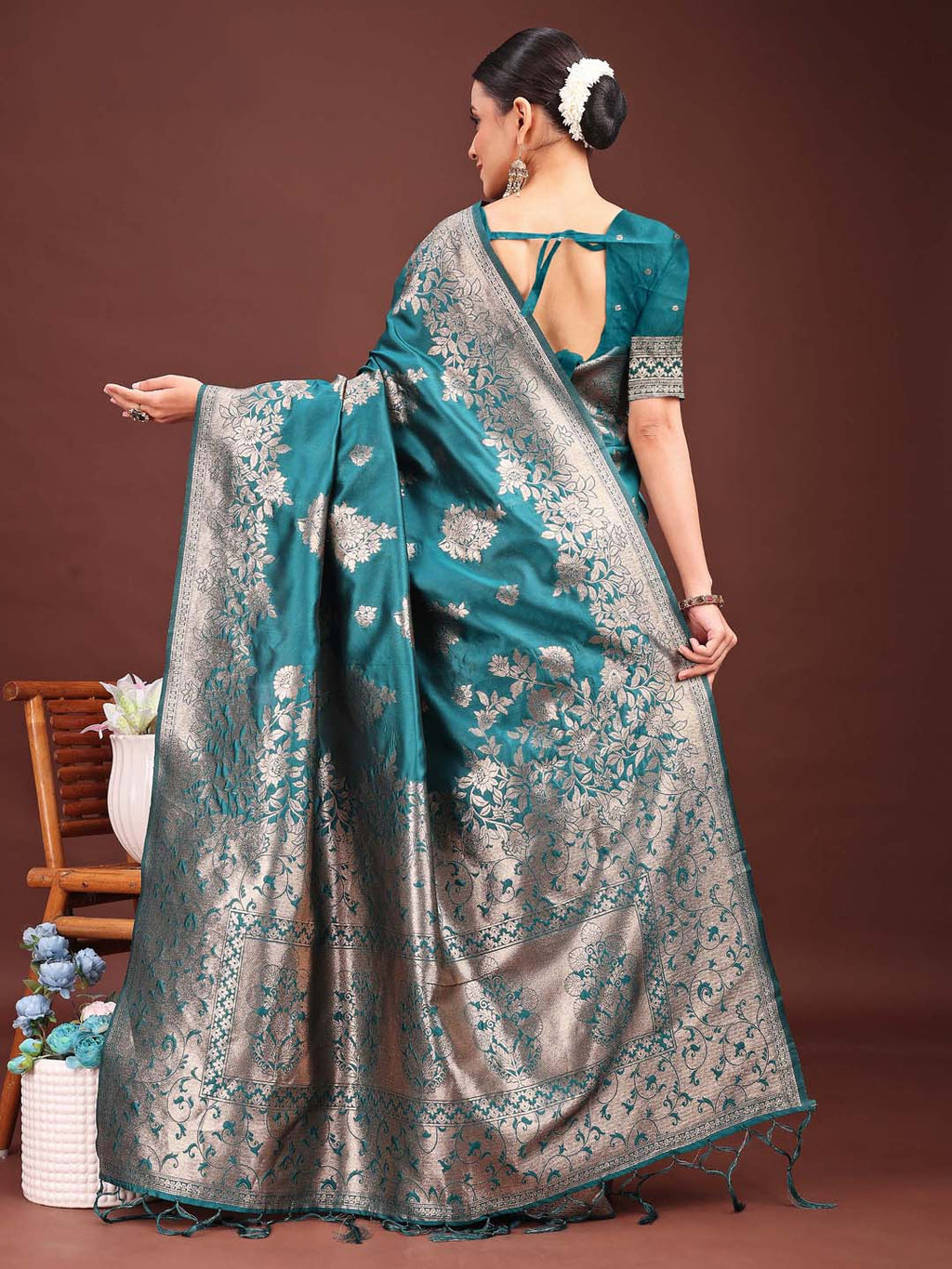 Anaita Turquoise Banarasi Silk Woven Work Saree With Blouse - Distacart
