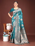 Anaita Turquoise Banarasi Silk Woven Work Saree With Blouse - Distacart