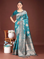 Anaita Turquoise Banarasi Silk Woven Work Saree With Blouse - Distacart