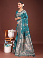 Anaita Turquoise Banarasi Silk Woven Work Saree With Blouse - Distacart