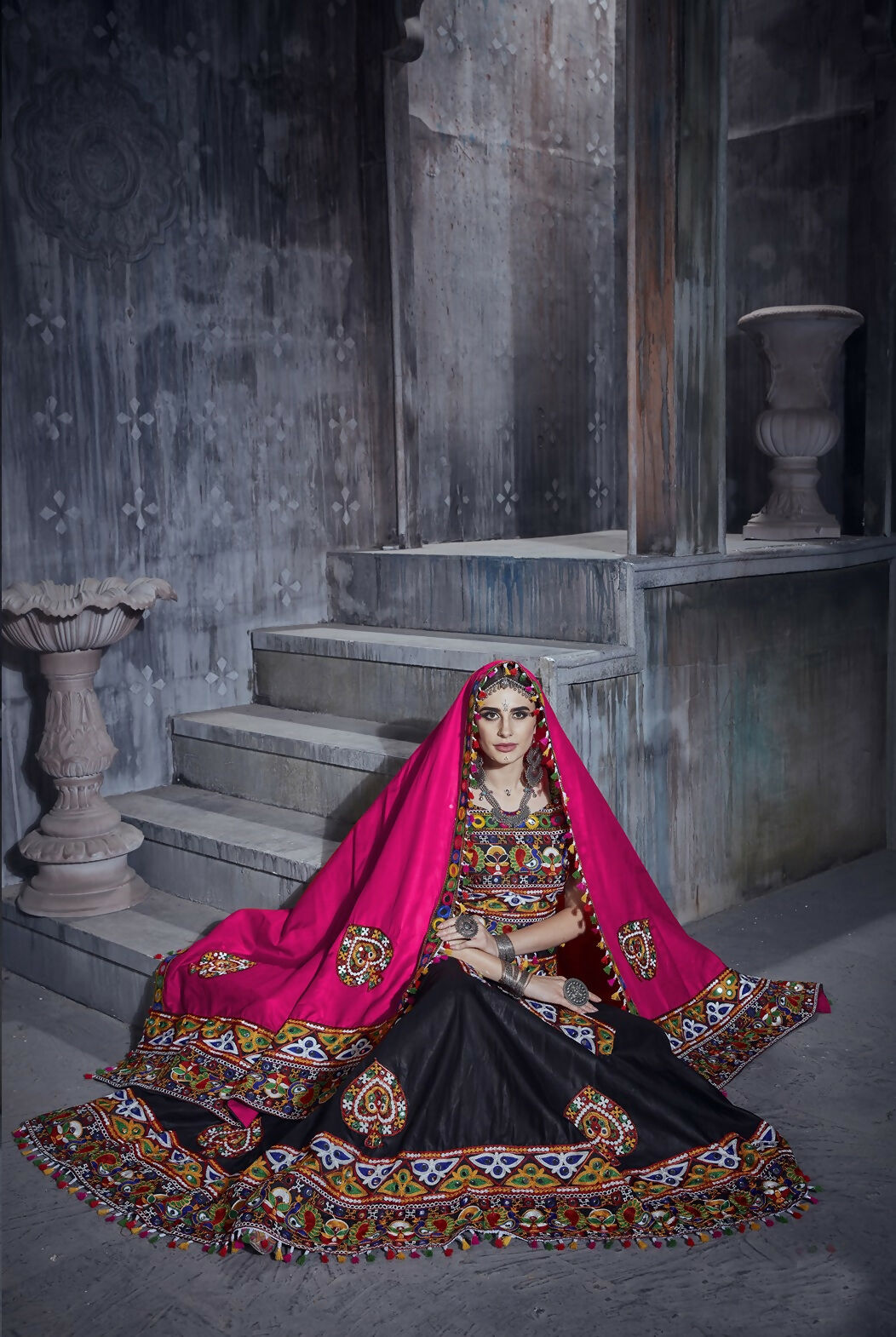 AI Fashion Black Art Silk Designer Navratri Lehenga Choli Collection