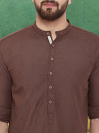 Even Apparels Men's Linen Brown Kurta