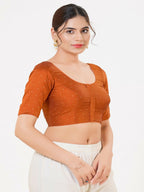 Joban Fashion Rust Taffeta Silk Elbow Sleeveless Front Open Blouse