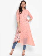 Janasya Pink Floral Print A-Line Kurta - Distacart