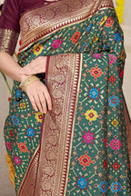 Jyoti Fashion Women's Bottle Green Patola Silk Zari Woven Saree with Blouse - Distacart