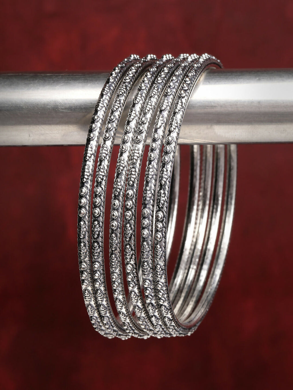 NVR Women's Set of 6 Silver-Toned German Silver Oxidised Bangles - Distacart