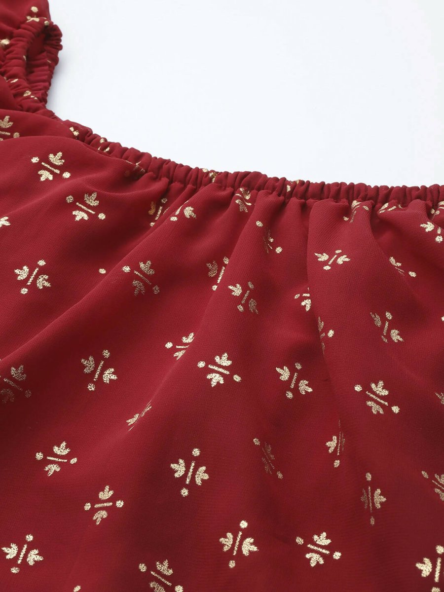 Ahalyaa Womens Maroon Cotton Blend Gold Printed Dress - Distacart